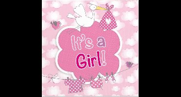 Folat Babyshower meisje servetten - 20x stuks - roze - geboorte - 3 laags