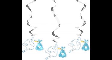 Geboorte versiering jongen - hangdecoraties - 6x stuks - zilver/blauw - 60 cm