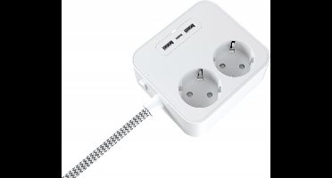 Durata - Bureaulader - 2 USB A - 1 USB C - 2 Stopcontact - 3 in 1 - Stekkerdoos - Telefoonlader - Thuis adapter - wit