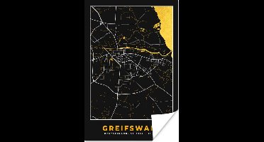 Poster Black and Gold – Stadskaart – Greifswald – Duitsland – Plattegrond – Kaart - 20x30 cm