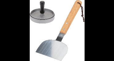 1x RVS BBQ/barbecue spatel met hamburgerperser - Vleesperser - Gehaktperser - Vlees spatel