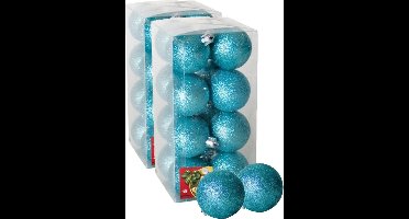 Gerimport Kerstballen - 32x - ijsblauw - glitters - D5 cm - kunststof - kerstversiering - onbreekbare kerstballen
