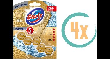 4x Glorix Toiletblok Gold & Fresh Power 5