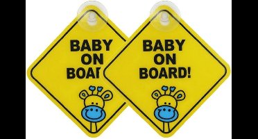 *** 2x Baby On Board Duo - Baby Aan Boord 2x Geel Zuignap - Attentie! - Autoraam - Autoruit - Zuignap - 2 Stuk - van Heble® ***