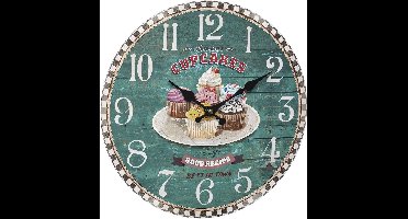 TFA Sweet Cup Cakes Vintage Wood wandklok 34cm