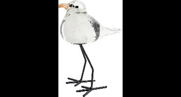 Sculptuur zeemeeuw decoratie glas wit zwart 11x8,5x15cm speelgoed.