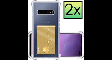 Hoesje - 2 Stuks - Geschikt voor Samsung Galaxy S10 - Met Pashouder en Kaarthouder - Telefoon Hoes Shockproof - Siliconen Case - Back Cover - Shock Proof - Pasjes Houder - Transparant