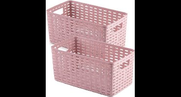 6x stuks rotan gevlochten opbergmand/opbergbox kunststof - Oud roze - 15 x 28 x 13 cm - Kast mandjes