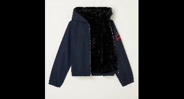 Zadig&Voltaire Kids Reversible jas met imitatiebont en capuchon - Zwart/ Blauw - Maat 164