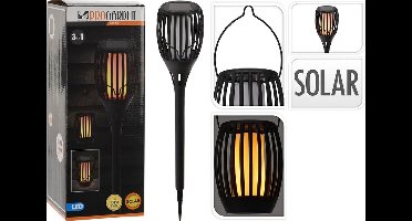 Progarden Solar Tuinlamp Fakkel Zwart - Led Vlameffect - 3-In1: Prikspot, Staand, Hangend - verlichting buiten