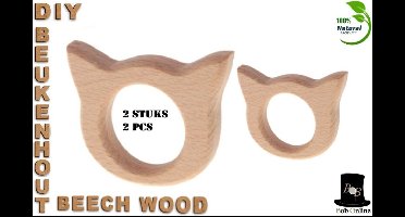 Bob Online ™ - 2 x Houten Kat - Houten Kat Hobbydecoratie Object - Beukenhout Kat - Beechwood Cat – Wooden Cat Hobby Decoration Object – Wooden Hobby – Houten Hobby – Houten Hobby Kat Hoofd Vorm – Kat Hoofd Vorm – Houten Vormen – Kat Servetringen