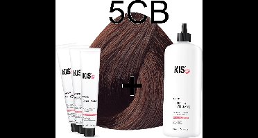 Kis KeraCream Color - 100ml - Haarverf Set - 5CB Licht chocolade bruin | KIS - (3 x haarverf & 1L waterstofperoxide)