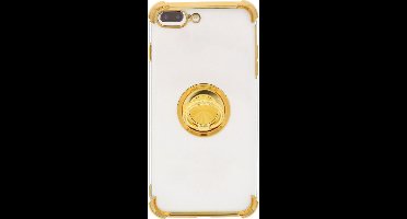 Hoesje Geschikt voor iPhone 7 Plus hoesje silicone met ringhouder Back Cover case - Transparant/Goud
