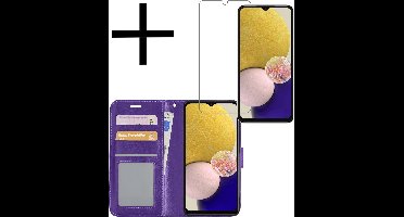 Hoesje - Met Screenprotector - Geschikt voor Samsung Galaxy A13 4G - Luxe Pasjeshouder - Bookcase Portemonee - Flip Case - Kunstleer Book Case - Flipcase - Book Cover - Walletcase - Portemonneehoes - Paars