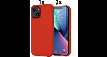 Hoesje Geschikt voor iPhone 12 Mini Soft Nano siliconen Gel Rood Hoesje Met 2X Glazen screenprotector
