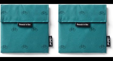 Snack'n'Go Icons Fiets - Herbruikbaar Boterhamzakje en Snackverpakking - Sluiting met klittenband - BPA-vrij - Waterdichte binnenlaag - Wasbaar tot 60°C - 2 stuks