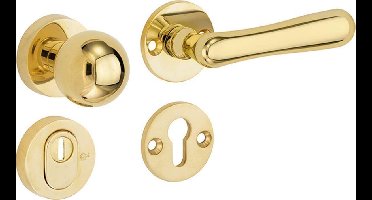 Veiligheidsgarnituur - Messing ongelakt - Mi Satori - Mi Satori knop/kruk op - SKG Linea XL messing ongelakt rechts