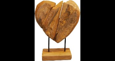 SENSE Teakhouten hart op voet - Houten decoratie - Gerecycled hout - Ornament - Wortelhout deco