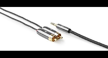 Nedis Stereo-Audiokabel - 3,5 mm Male - 2x RCA Male - Verguld - 1.00 m - Rond - Grijs / Gun Metal Grijs - Cover Window Box