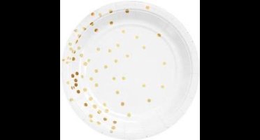 Kartonnen Bordjes wit met stippen 18cm 10st - Wegwerp borden - Feest/verjaardag/BBQ borden / Gebak bordjes maat