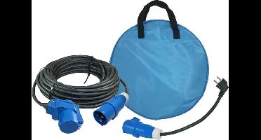 Haba Verlengkabel CEE - 25M - Stekker en Hoekkoppeling – Neopreen 3x 1,5mm² – Inclusief Franse adapterkabel – In kabeltas