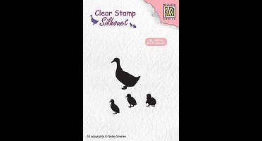 SIL059 Nellie Snellen Clearstamp - duck with chicks - mama eend met kuikens - gans - stempel