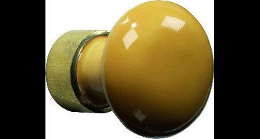 Meubelknop Paddenstoel porselein 30mm messing ongelakt/eigeel