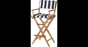 Stuurstoel Hoog Teak DeLuxe met Navy / Witte kussenset