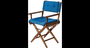 Regisseursstoel Teak DeLuxe met Kobalt Blauwe kussenset (Geolied)