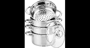 Stoompannen Set 5-delig I Kookpan Stoominzet Deksel Ø 18 cm – 2.5L RVS