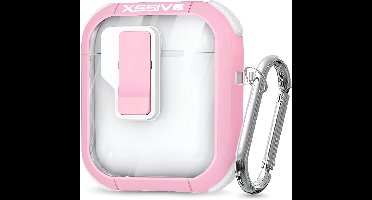 Schokbestendig Hoesje - Geschikt voor Apple AirPods 2 & 1e Generatie - Hardcase Met Sleutelhanger - Transparant & Roze