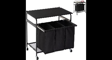 DailySupplies® Wasmand 3 Vakken - Wassorteerder - 120L - Zwart