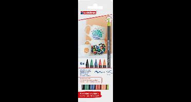 edding 4200 porselein stiften - levendige kleuren set - 6 stiften - flexibele penseelpunt 1-4mm - viltstift voor het schilderen en decoreren van keramiek porselein - vaatwasmachinebestendig, lichtechte inkt, sneldrogend