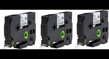 Label Tape Geschikt voor Brother TZe-121 | 9 mm x 8 m | Zwart op Transparant - 3 stuks - Geschikt voor: GL-100 PT-1830 PT-7100VP PT-D600VP GL-200 PT-2030 PT-7500VP PT-E100VP GL-H105 PT-2100VP PT-7600 PT-E300VP PT-1000 PT-2420PC PT-9500 PT-E550WVP