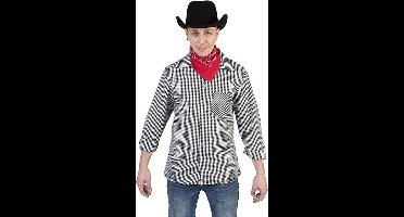 Cowboy & Cowgirl Kostuum | Zwart Wit Ruitjes Shirt Cowboy Hank Man | Maat 52-54 | Bierfeest | Verkleedkleding