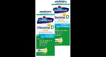 Davitamon vitamine D olie baby en kind - bevat vitamine D3 – vitamine D druppels suikervrij - 2 x 25ml - BUNDEL 2 STUKS