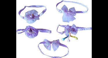 Halsband hond - Lila - One size - Sier bandjes - Met bloemen strikjes - Hondenhalsbandjes voor de sier - Zonder gesp - Trimsalon - Kleine hondjes