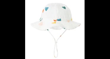 Schattig vakantie zonnehoedje linnen look - gekleurde hartjes - katoen - 3-18 maanden - baby - UV werend - strandhoedje - zomer accessoire - voor op het strand of onderweg - Fiepp