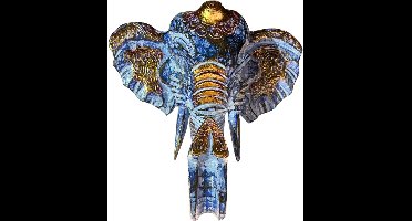 Balinees Olifanten Hoofd - Blauw - 25cm - Muurdecoratie