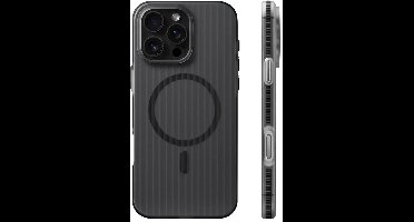 Qost Telefoonhoesje Geschikt voor iPhone 15 Plus - Geschikt voor MagSafe - Gegolfd Design - Mat Zwart Transparant