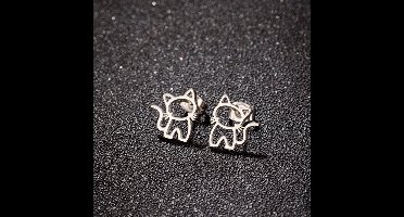 meisje RVS oorknoppen met kat-12mm*11mm-zilver