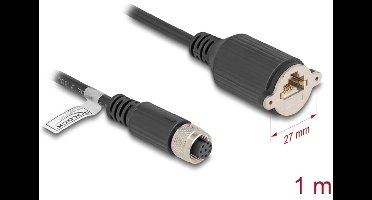 Delock M12 Cable A-coded 8 pin female to RJ45 jack for installation Cat.5e FTP 1 m black
