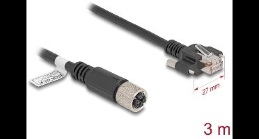 Delock M12 Cable X-coded 8 pin female to RJ45 plug with screws Cat.6A S/FTP 3 m black