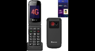 Denver - 4G Senioren Mobiele Telefoon + Simkaart Geleverd - Met Oplaadstation - Grote Letters & Toetsen - Big Button GSM - Seniorentelefoon - Klaptelefoon - Zwart