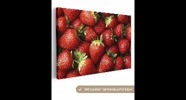 Canvas schilderij 60x40 cm - Exclusieve wanddecoratie Aardbei - Fruit - Rood - Muurdecoratie woonkamer - Slaapkamer decoratie - Kamer accessoires - Schilderijen op canvas