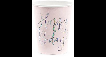 Drinkbekers Happy Birthday roze