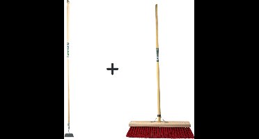 Synx Tools Rechte schoffel 14cm & Synx Tools Nylons StraatBezem 60cm - Onkruidverwijderaar - Schoffel met Steel - 160 cm steel met hilt - Straatbezem Kunststof haren