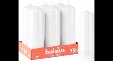 Bolsius - Gladde Stompkaarsen - 6 stuks - Wit - 75 branduren - 20 x 6,8 cm
