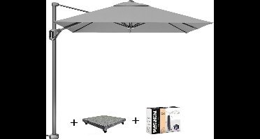 Voyager T1 zweefparasol 250x250 cm lichtgrijs met 75KG voet en hoes