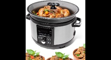 ApexArte® Slowcooker met Timer - Keramische Binnenpan - Hotpot - Zilver en Zwart